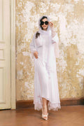 Front view of lightweight sheer White Abaya Dress Set