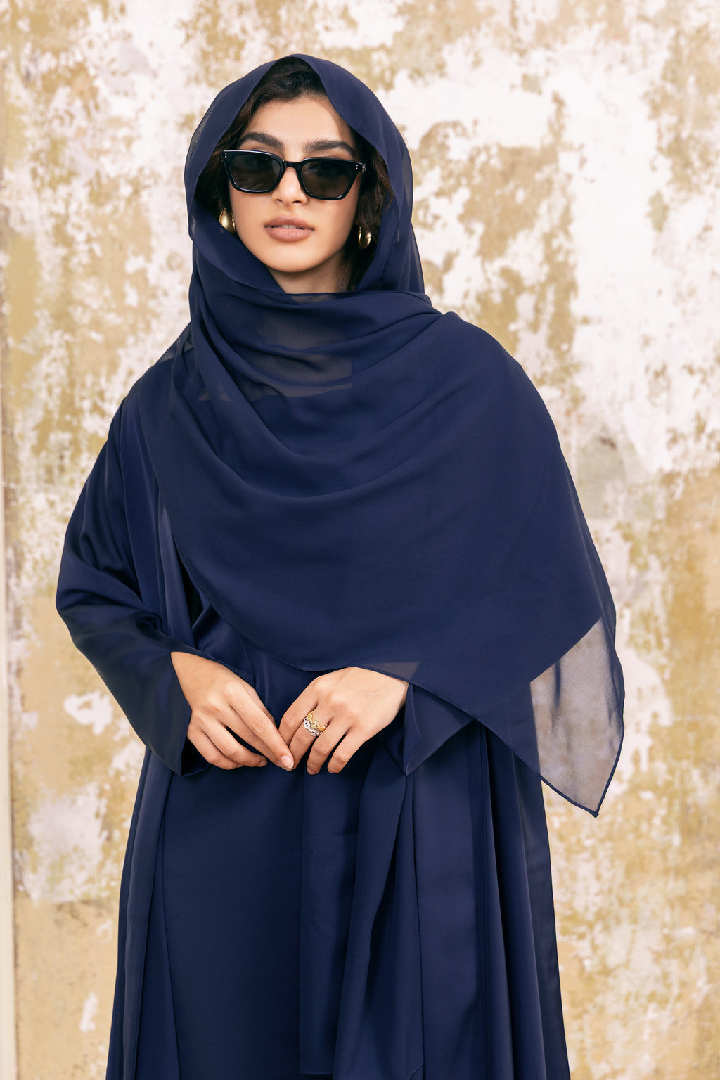 Ensemble robe abaya légère et transparente bleu foncé P25028