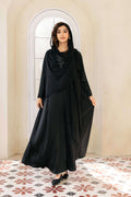 Front view of Black Draped Abaya with professional aesthetic