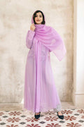 Complete look of Purple Abaya with intricate sequin lace embroidery