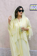 Light Yellow Sheer Tasseled Trim Abaya Coat
