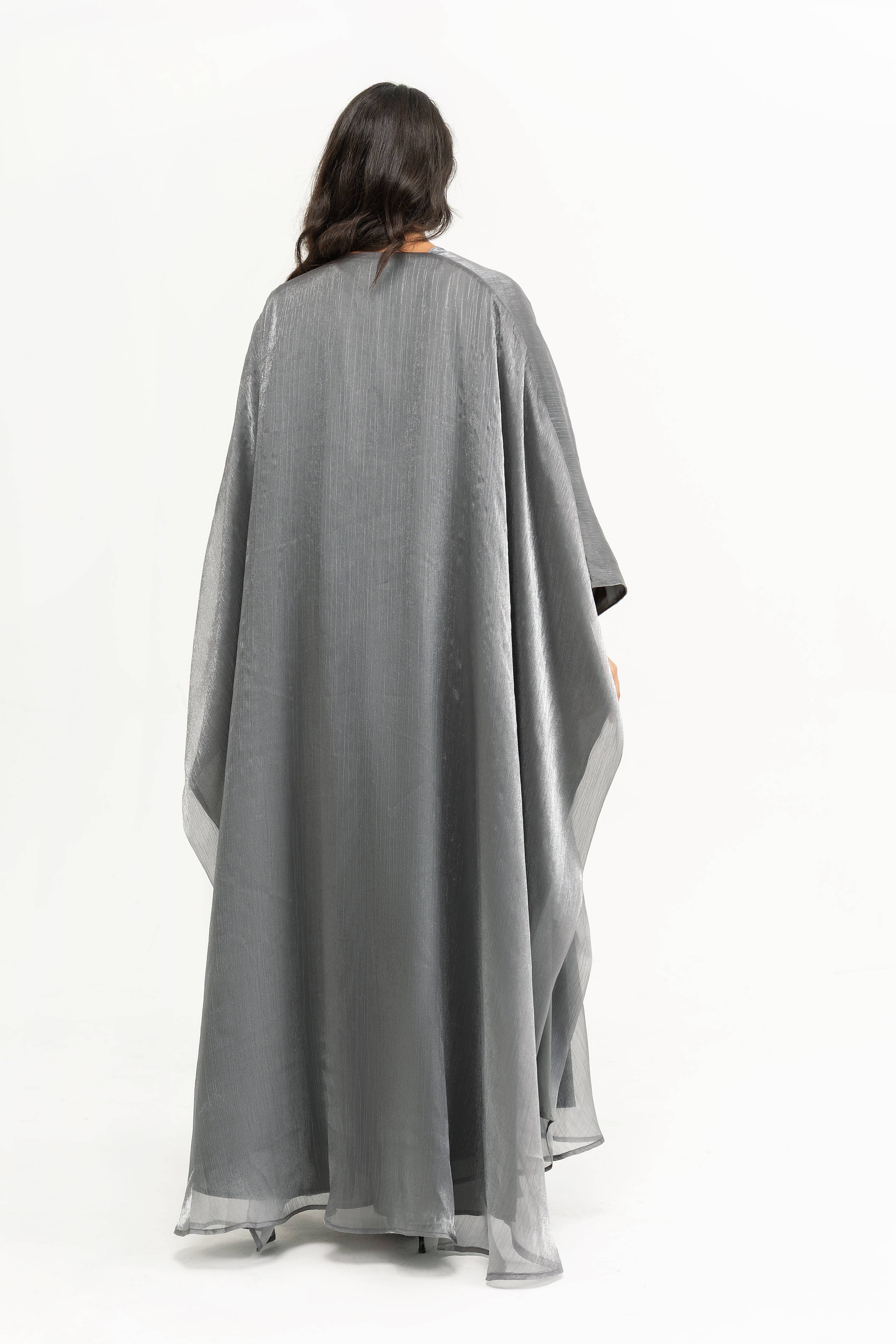 P25006 Silver Gray Metallic Sheen Chiffon Abaya Set