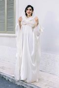 Luminous Moonlight White Abaya with elegant satin lily sheen.