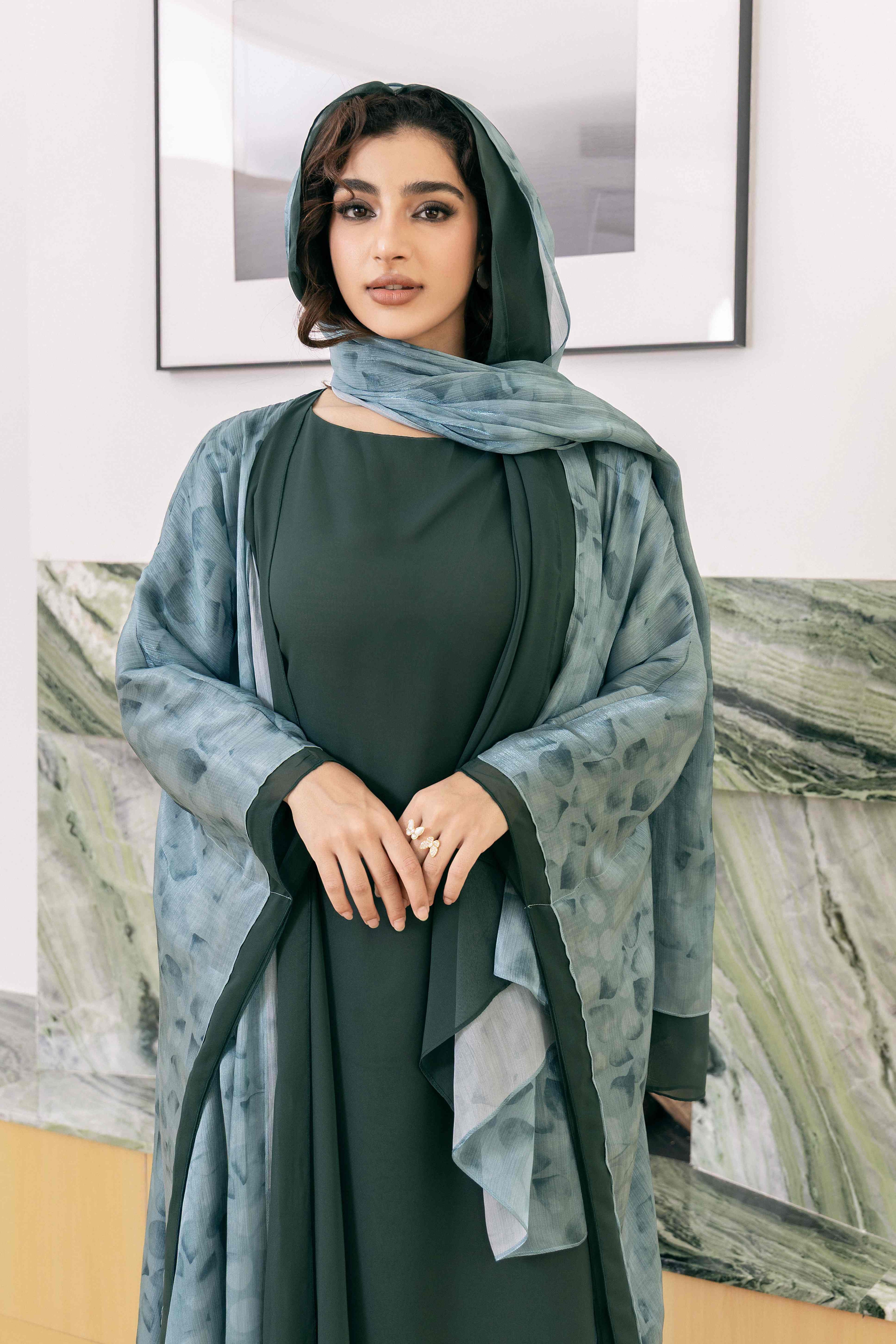 Ensemble abaya à motif floral vert jardin P25004