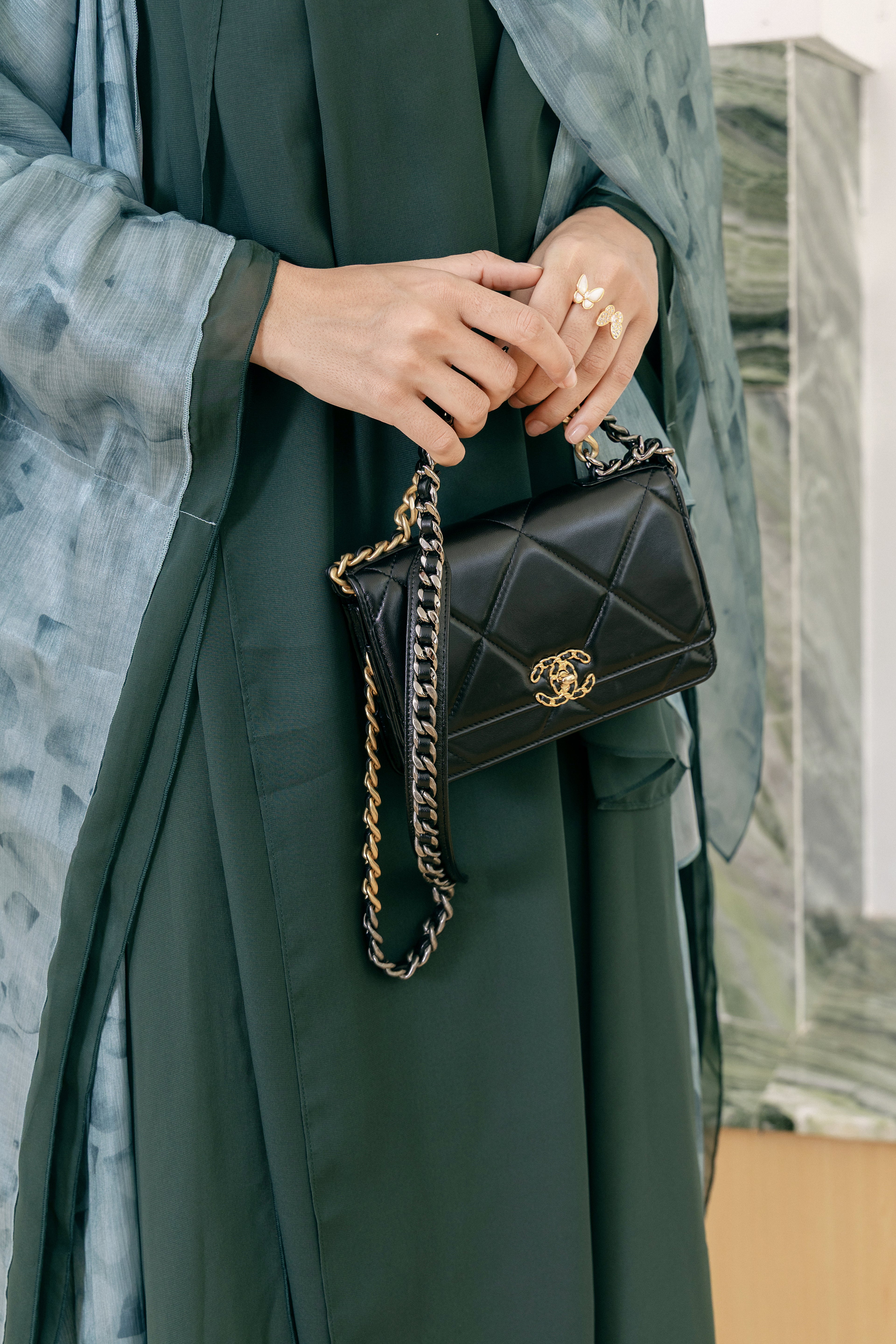 P25004 Garden Green Floral Print Pattern Abaya Set