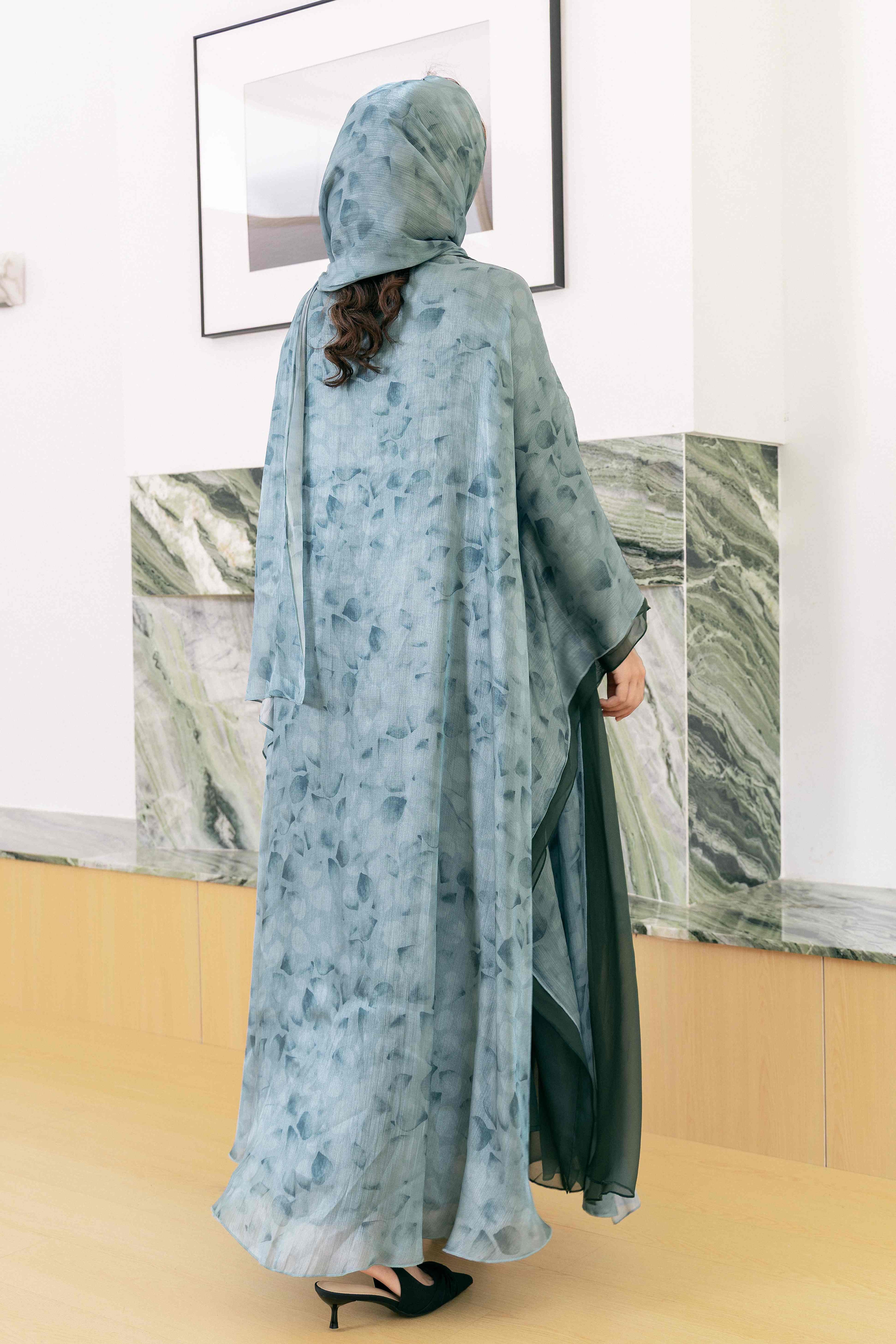 Ensemble abaya à motif floral vert jardin P25004