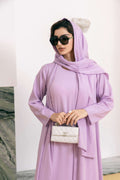 Front view of Light Purple Linen Abaya with classic silhouette