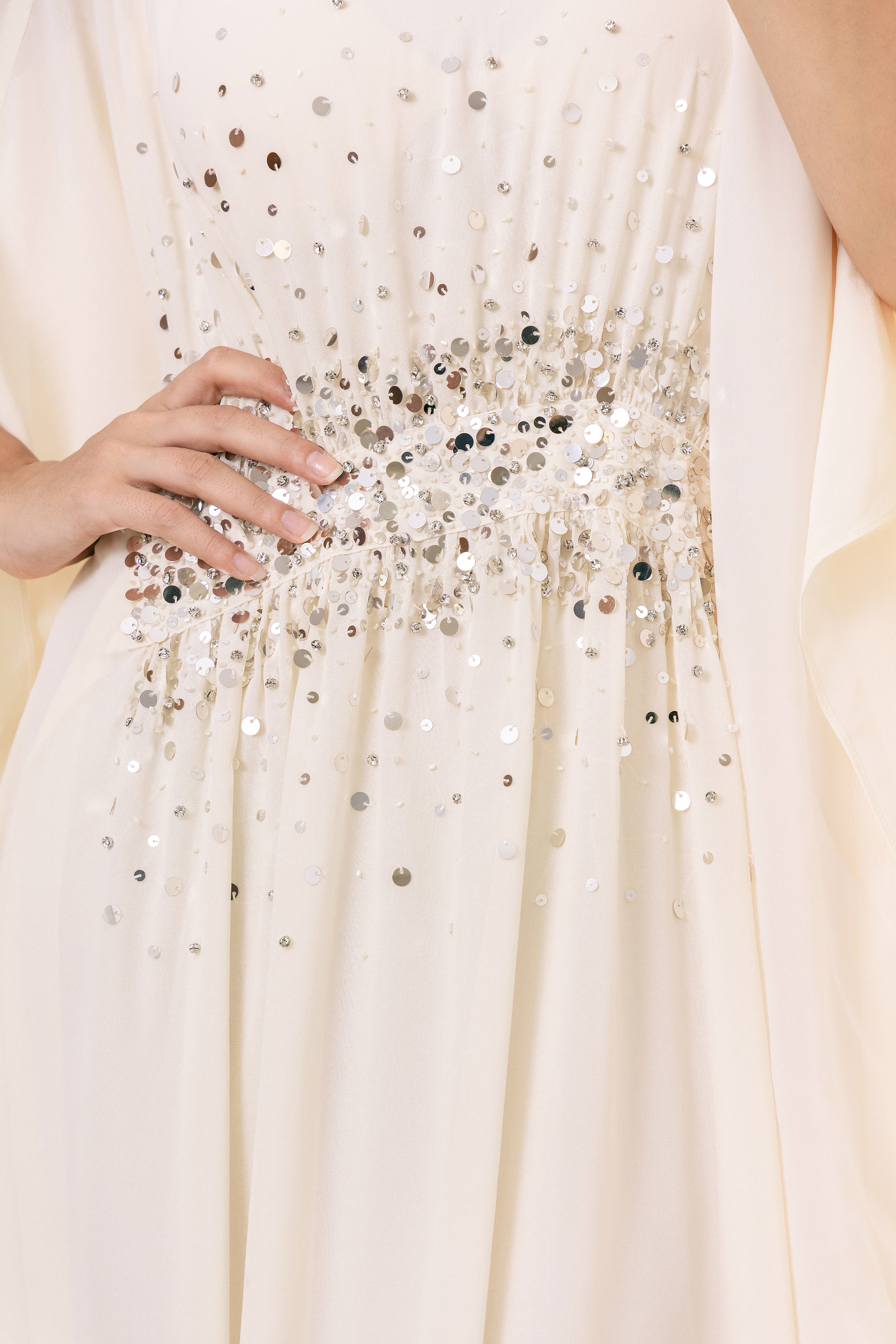 P25017 Light Beige Sequin-Embellished Abaya Dress Set