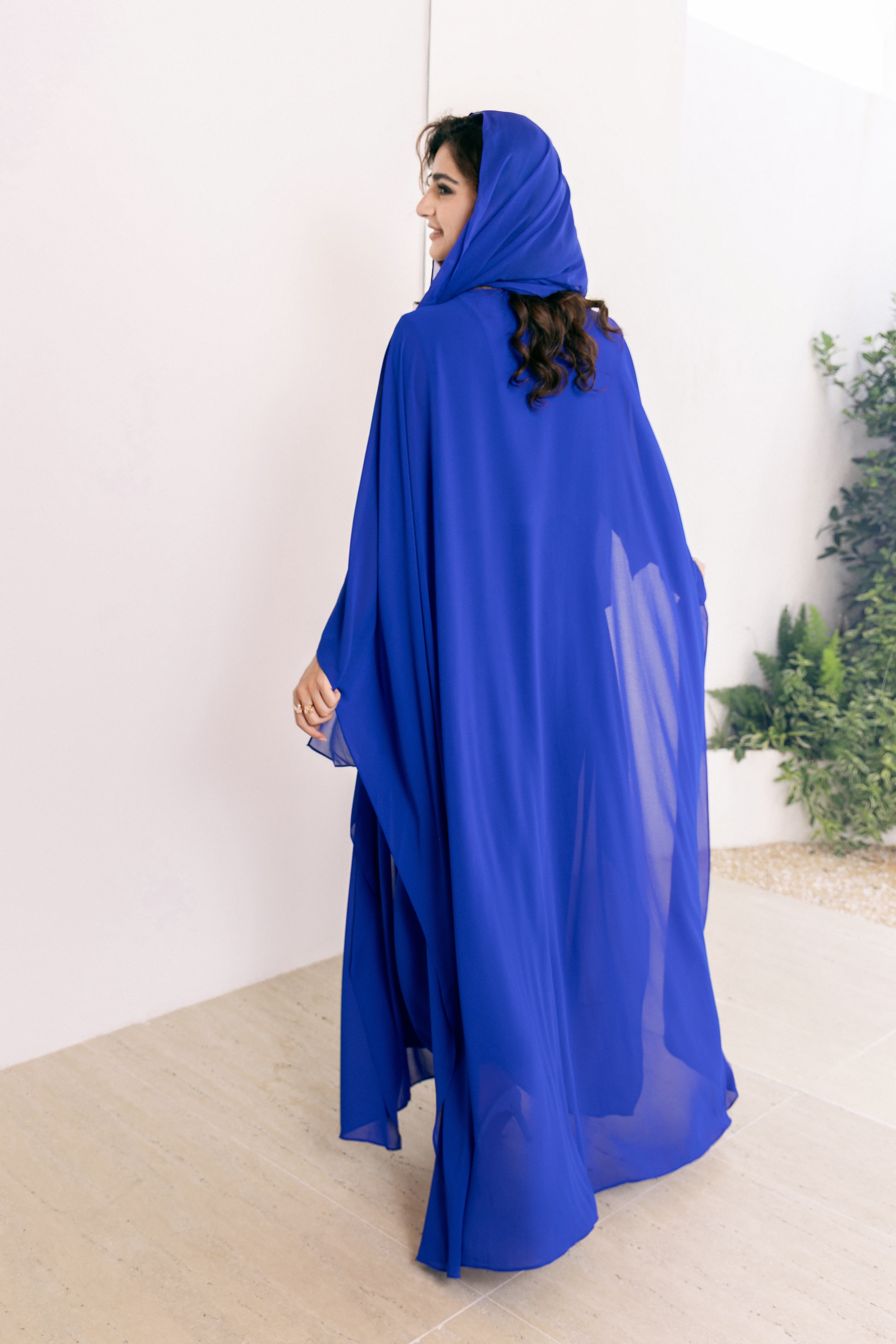 P25017 Bright Blue Sequin-Embellished Abaya Dress Set