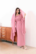 Full-length silhouette of Pink Abaya with handmade sequins